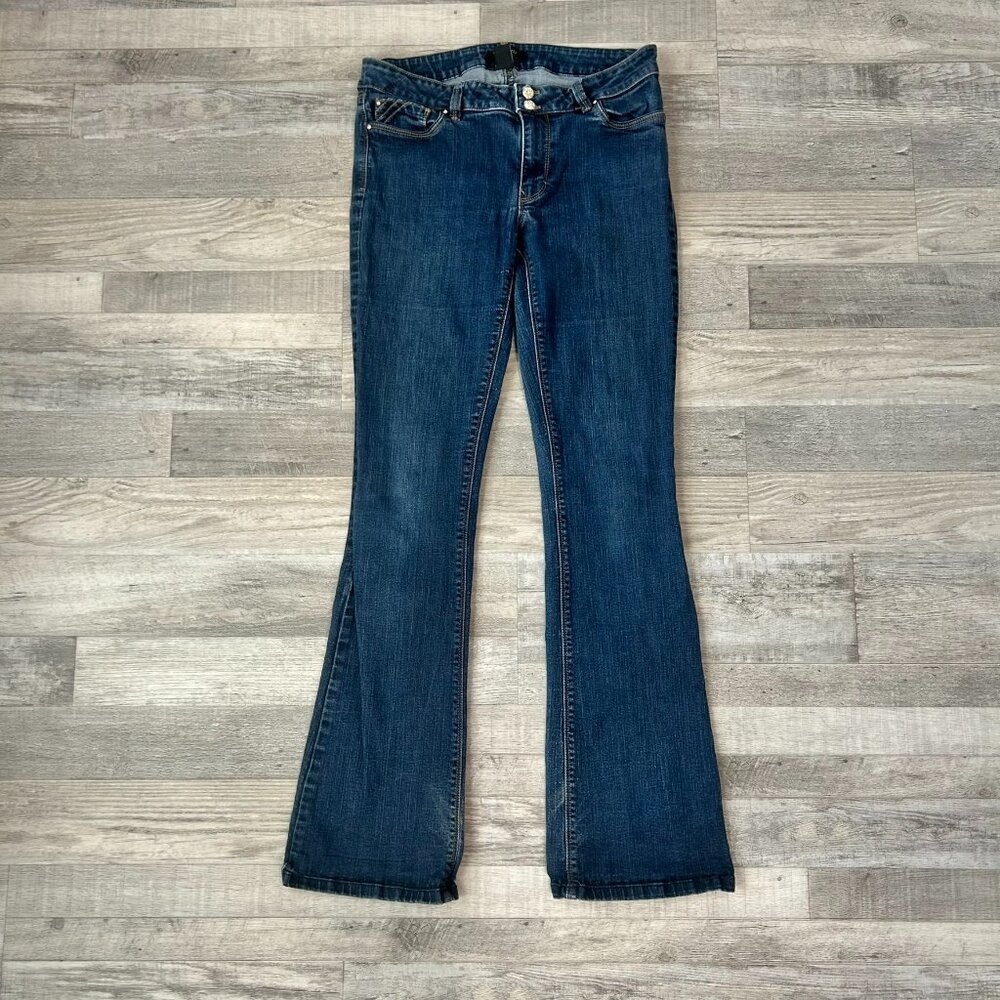 White House Black Market Mid Rise Skinny Flare Dark Wash Jeans Size 8 P39